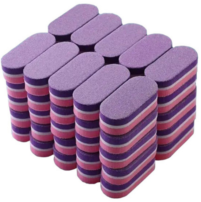 애니데코 네일파일 미니파일 샌딩블럭 네일버퍼 우드파일, 1세트, 샌딩블럭 핑크퍼플 100개
