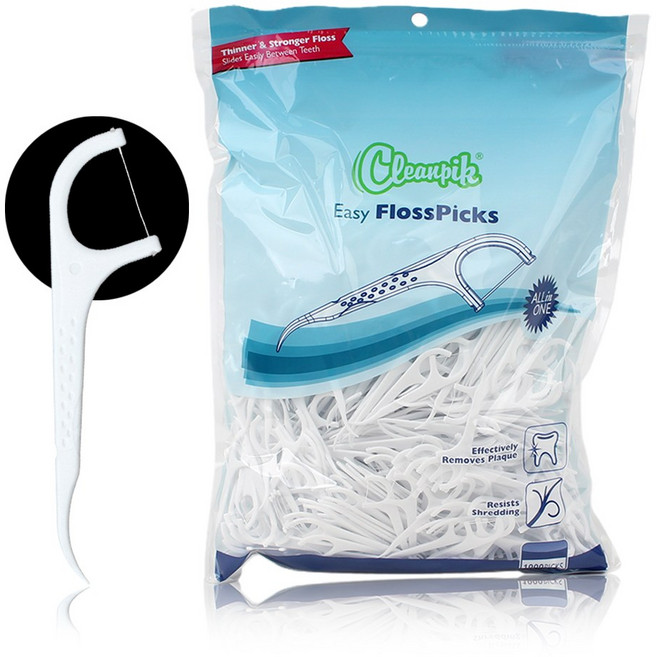 클린픽 심플 플로스픽스 일회용 치실 대용량 손잡이, 4개, 1000개입