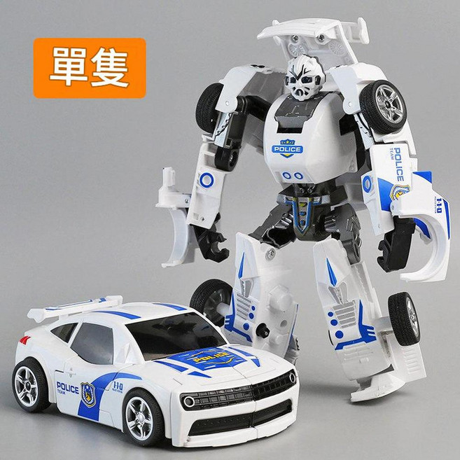 兒童變形警車機器人玩具, 白色黃蜂戰士 慣性 變形, 1個