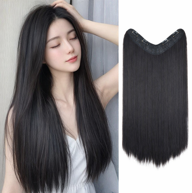 아이루리 분위기 변신 똑딱이 긴머리 헤어피스 부분가발 여성 단발 탈출 생머리 내추럴, 1개, 쿨블랙