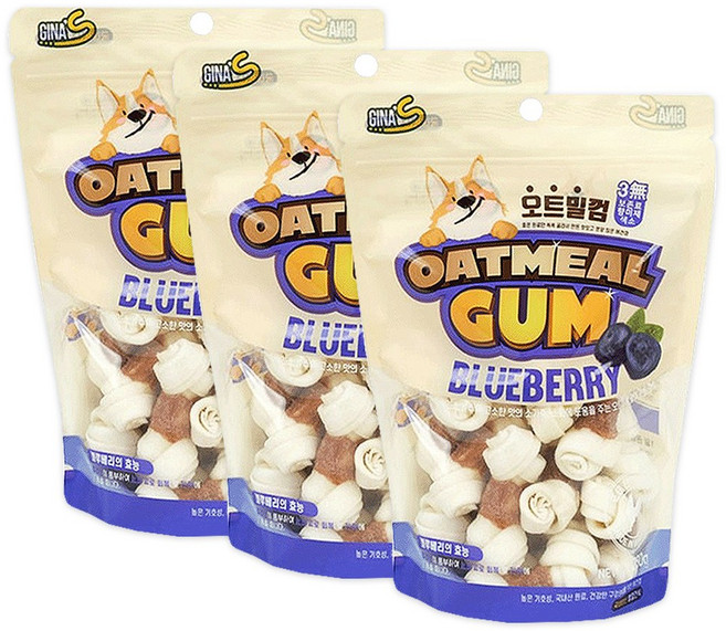 (국내생산)지나스 오트밀껌 블루베리 스몰, 260g, 3개