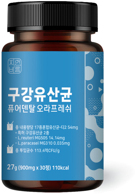 자연바름 구강유산균 구강 유래 특허 유산균 퓨어덴탈 오라프레쉬, 1개, 30정