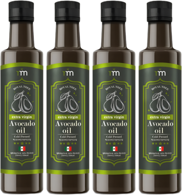 로얄트리 멕시코 최상급 HASS품종 엑스트라버진 아보카도 오일 냉압착, 4개, 250ml