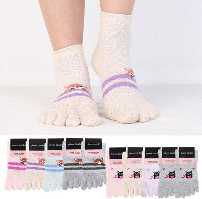 [피에르가르뎅]여성 발등망사 캐릭터발가락양말5족 여름단목발가락양말