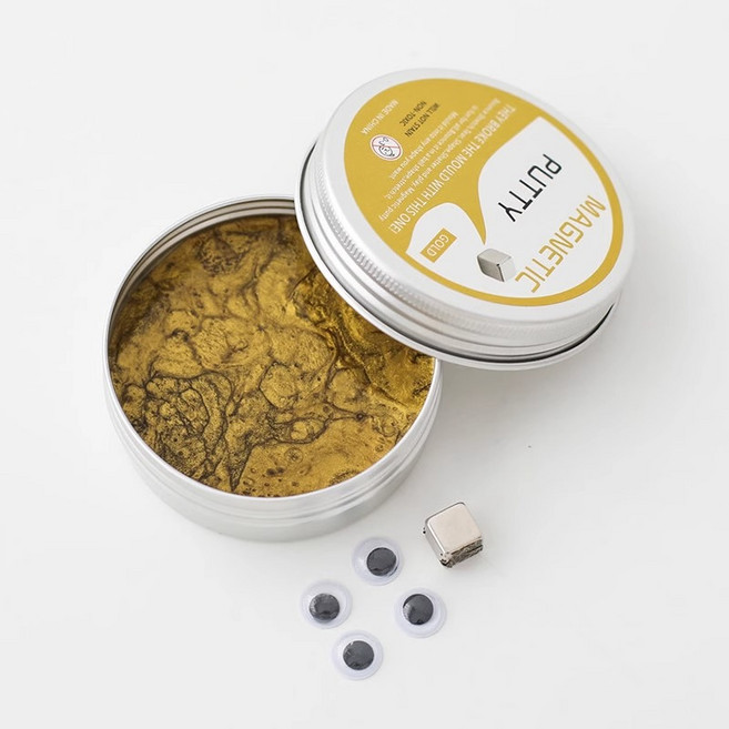 신기한 액체괴물 자석 슬라임 유체 매직 마그네틱 클레이 감압 완구 액체자석장난감 슬라임 개학 선물 실리콘 재질 (장식용 작은 안경 렌즈를 함께 제공), 마그네틱 골드 [1개] [자석+눈 보내기], 1개