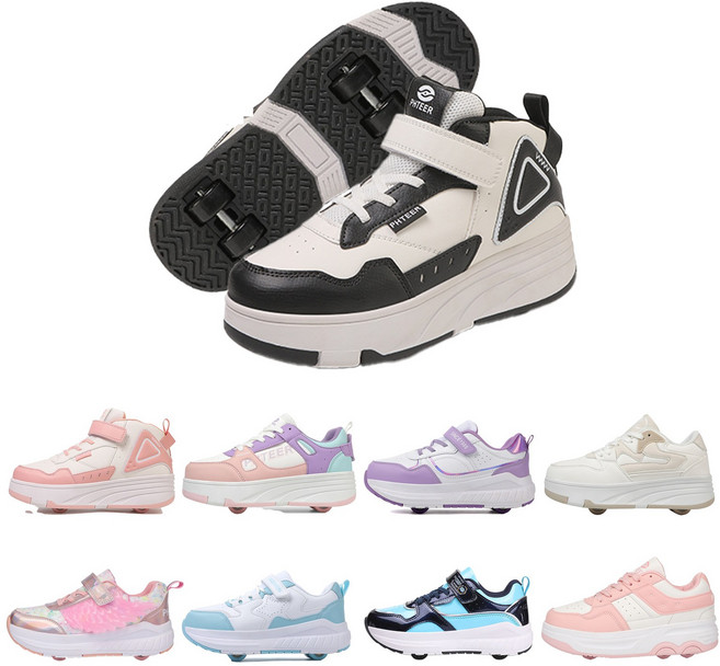 PHTEER 하이탑 롤러슈즈 바퀴달린 운동화 롤러스케이트 4륜 F09, 블랙, 1개