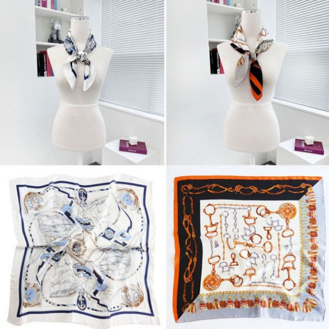 실크스카프 여성 패션 스타일링 스퀘어 헤어악세사리