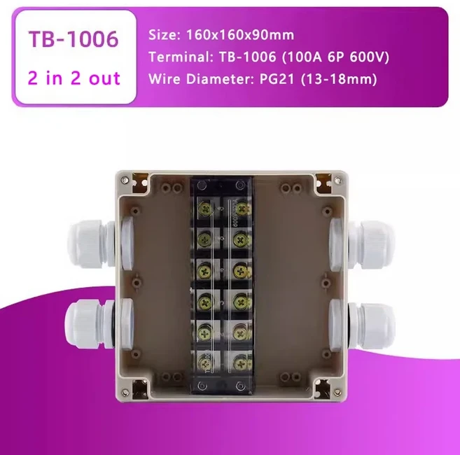 IP66 방수 야외용 ABS 플라스틱 전기 케이블 분배함/분기함/케이스/홈 모니터 터미널 접속함, 15 F5 2in 2out(100A)