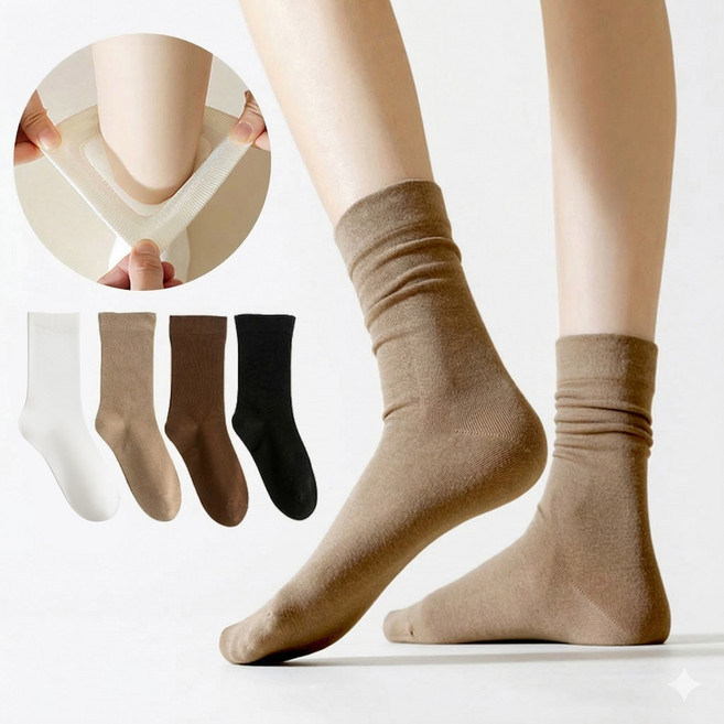 비브삭 여성 무지 중목 양말 무압박 4p