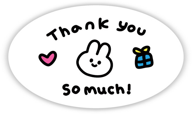 [주랑이네] 토끼 땡큐 쏘머치 타원형 포장 스티커, 60개