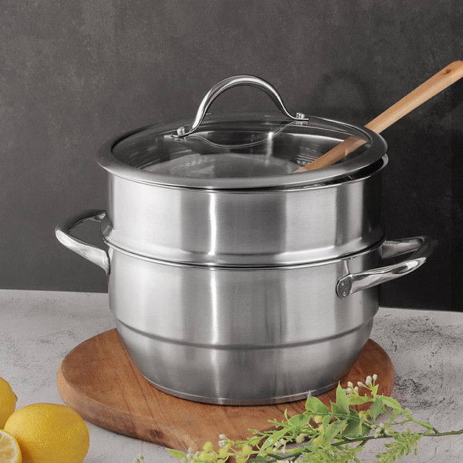 IH 인덕션 스텐 찜솥 4size 미니 찜기 만두 옥수수 고구마 찜통 찜판 찜냄비 1단 2단, 양수 22cm 2단, 1개