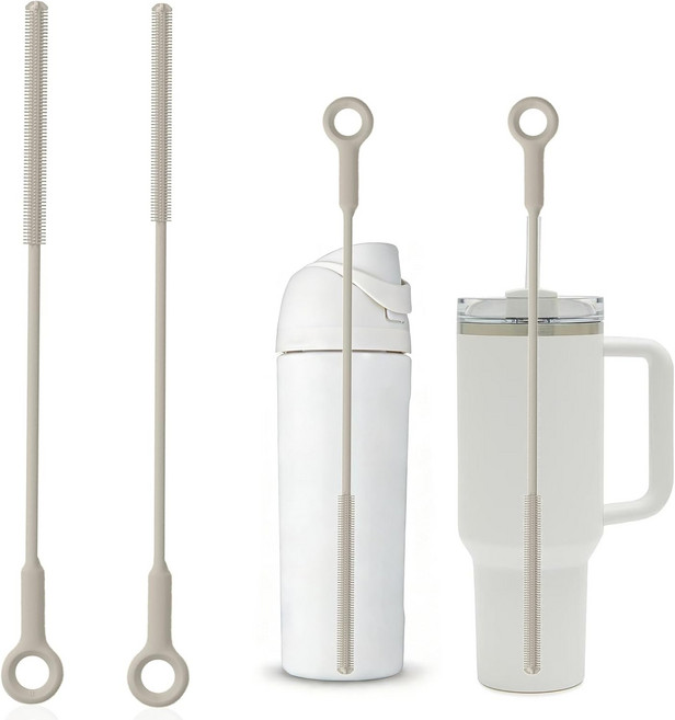 빨대 클리너 브러시 세트 - 재사용 가능한 및 텀블러를 위한 레이미파 스크래치 없는 디테일 클리닝아보카도 그린, Khaki