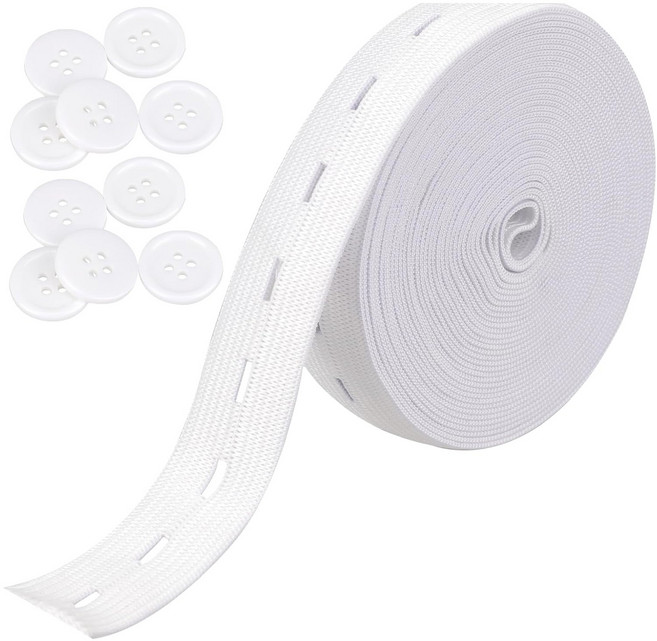 단추구멍 허리 고무밴드300cm + 10 단추, 1개, 화이트20mm