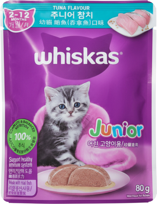 위스카스 고양이 테이스티믹스 습식사료, 참치, 80g, 6개
