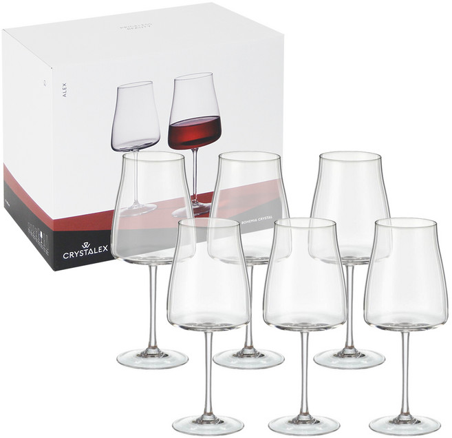 크리스탈렉스 고급 크리스탈 알렉스 레드 와인잔 6p 선물 세트, 6개, 600ml