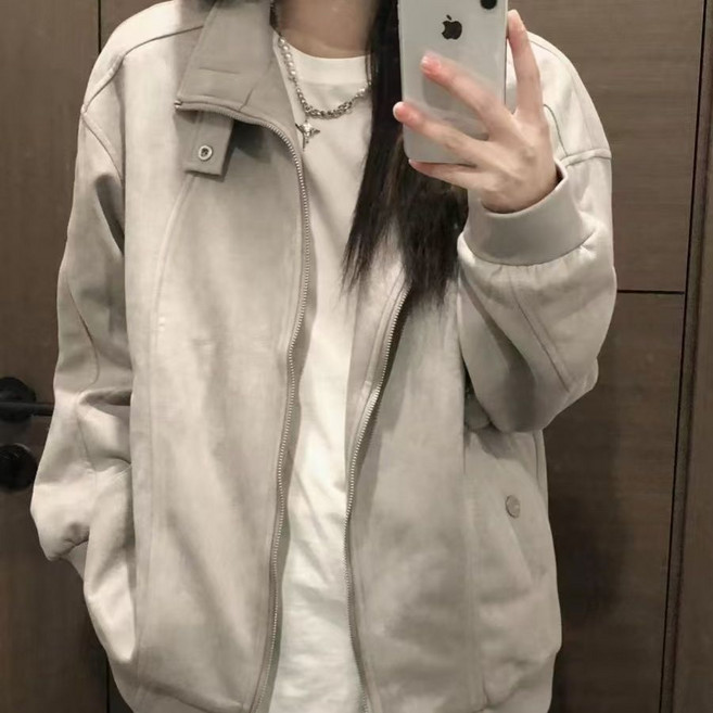 (26년 신상) 80kg까지 빅사이즈 여성 시카고 빈티지 야구점퍼 스웨이드 자켓 가을 겨울 편한 트렌드 유니크 코디 패션 데일리 캐주얼 심플 학생 오버핏 날씬해보이는 아우터 지퍼