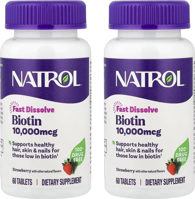 나트롤 비오틴 10000mcg 스트로베리 타블렛, 60정, 2개 - 쿠팡