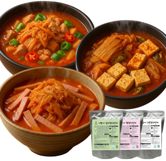 [공장직영] 가성비 끝판왕 요비담 김치찌개 실속세트 3종 (두부+참치+햄), 1.6kg, 1개