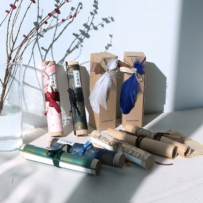 두루마리 편지 예쁜 편지지 [동서양 옛날 특별한 특이한 감성 사극 감동 이색 100일 기념일 이벤트편지지 선물], 동양 - 제비고깔 (남색), 1개입