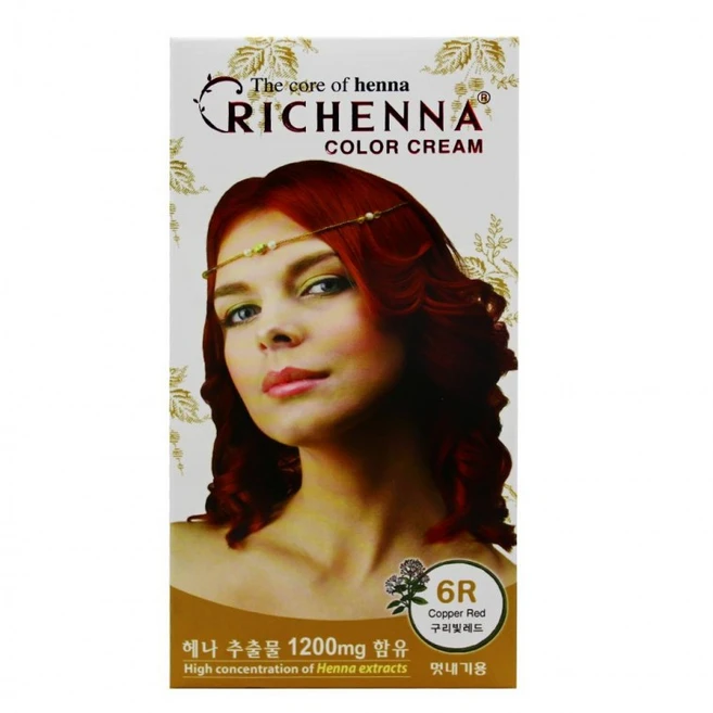 리체나 칼라크림 칼라 염모제, 6R 구리빛레드, 1개 - 쿠팡