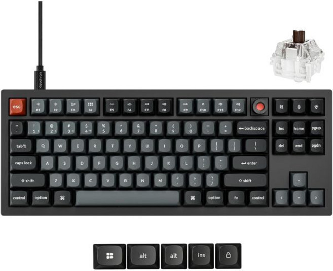 Keychron V3 8K TKL 유선 기계식 키보드 8000Hz 폴링 속도 QMK 프로그래머블 노브 핫 스왑 게임 RGB 백라이트 Mac Windows LinuxTactile, Keychron Super Brown Switch