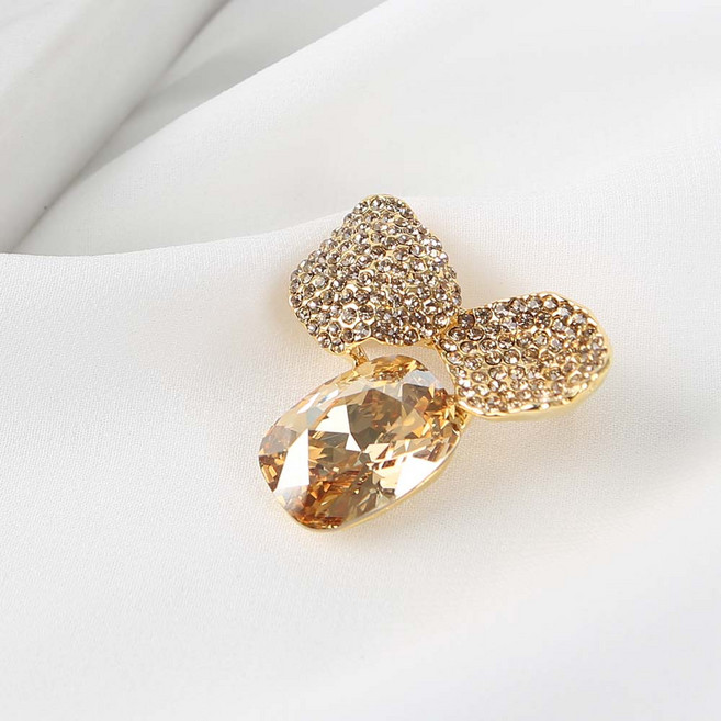 고급 스왈 컷팅 사각 크리 골드 큐빅 리본 정장 브로치 목걸이 겸용 선물포장