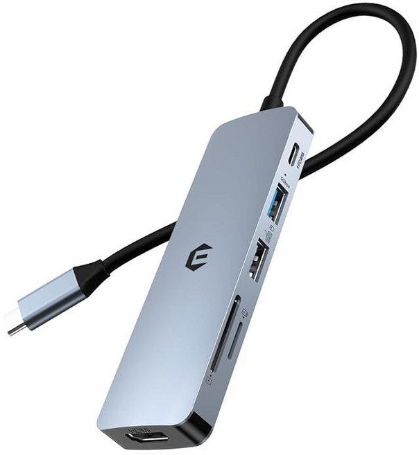 152428 Oditton USB C 허브 맥 프로/에어 아이패드 프로 아이맥 등을 위한 에센셜 6 in 1 어댑터 4K HDMI 100W PD 3.0/2.0 SD, 7 in 1 USB C 허브, 1개