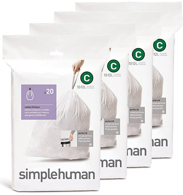 136902 Simplehuman Code H 60개 정품 Odorsorb 맞춤형 핏 라이너 디스펜서 팩의 드로스트링 냄새 흡수 쓰레기 봉투 30-35리터 / 8-9갤런