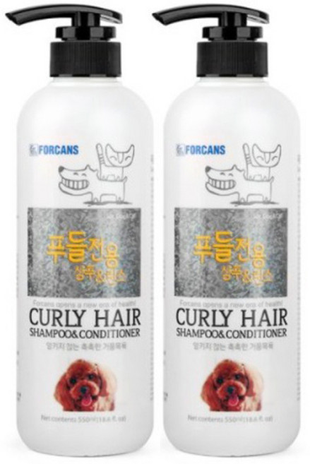 강아지 샴푸 린스 겸용 푸들 전용 550ml 포비스 곱슬 모발 엉킴방지, 1.1L, 1세트