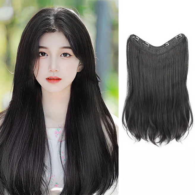 라쥬엘 여신생머리 C컬 스트레이트 붙임머리 45cm, 1개, 내추럴 블랙 - 쿠팡