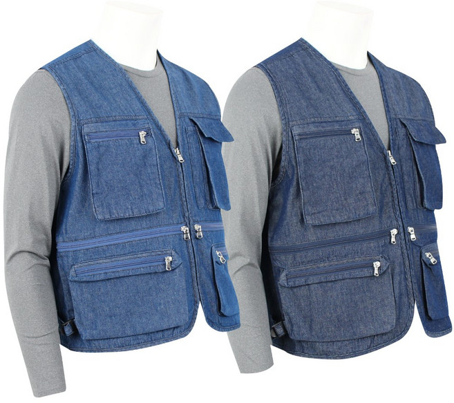 2장 [제이씨월드] 사계절 남자 UN 다용도 데님 조끼_청조끼 멀티 포켓 작업복 등산복 J69
