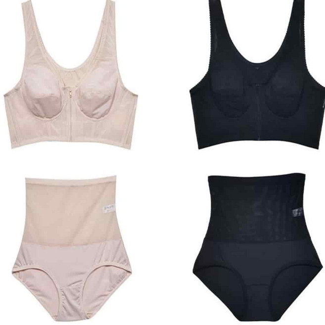 온리진 파워넷 원단 앞지퍼 보정 브라 팬티 세트 볼륨보정속옷세트