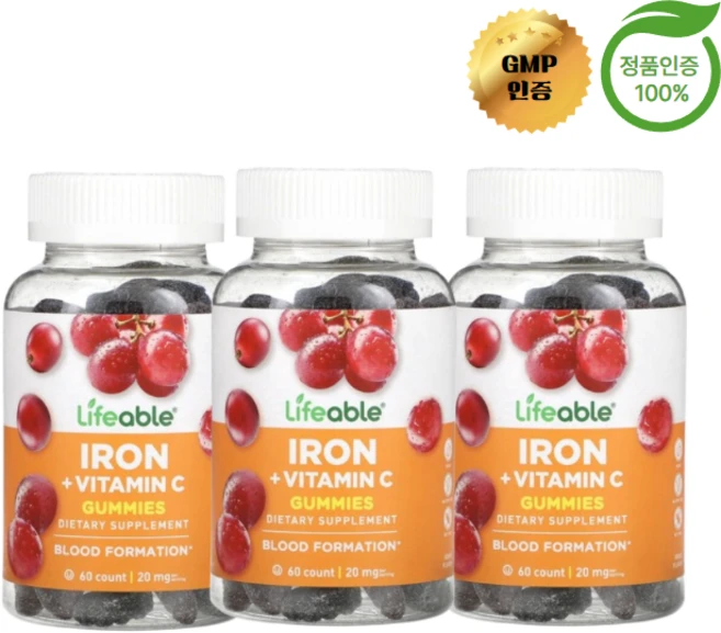 라이퍼블 3개X 철분 + 비타민C 구미젤리 포도 맛 구미젤리 60개, 3개, 60정 - 쿠팡