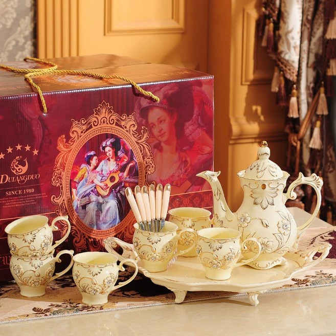 세라믹 유럽풍 컵 티스푼 대용량 접시 귀여운 에이스, 1개, 1L, 매화 컬러박스 포장