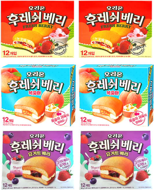 오리온 후레쉬베리 딸기 복숭아 요거트베리 336g 12개입 2통씩 총 6통, 6개