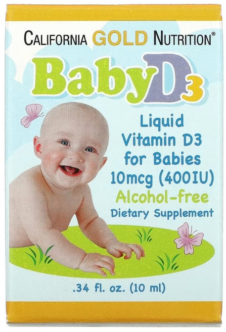 캘리포니아골드뉴트리션 아기용 비타민D 액상 10mcg 400iu 10ml 어린이, 단색, 1개
