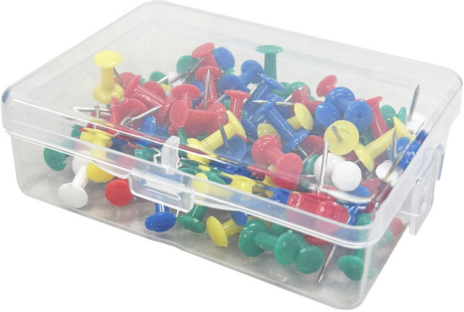 게시판 고정용 멀티컬러 압정 케이스포함, 1세트, 100개입