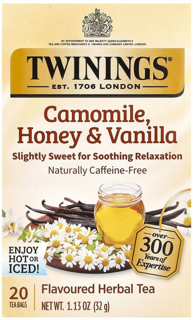 Twinings 가향 허브차 카모마일 꿀 & 바닐라 카페인 무함유 티백 20개 32g(1.13oz) Twinings (트와이닝), Twinings, 가향 허브차, 카모마일, 꿀 & 바닐, 1.6g