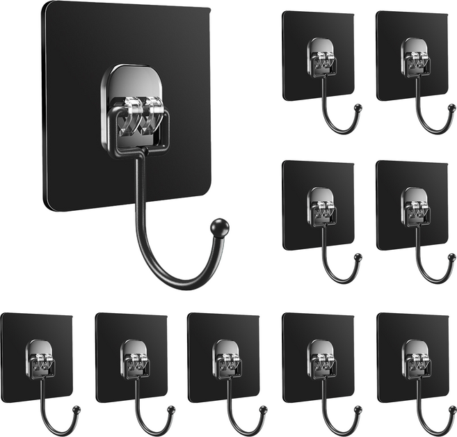 무구멍 무흔 훅 자모단추 벽용 강력 접착력 고하중 지지 욕실 주방용 훅, 10개, 블랙