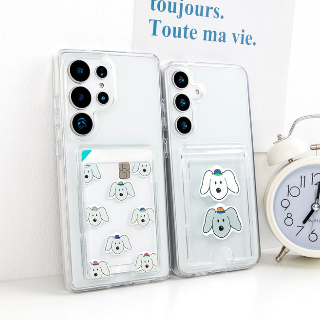 유스픽 캡도그 카드2장포켓 클리어 젤하드 휴대폰 케이스