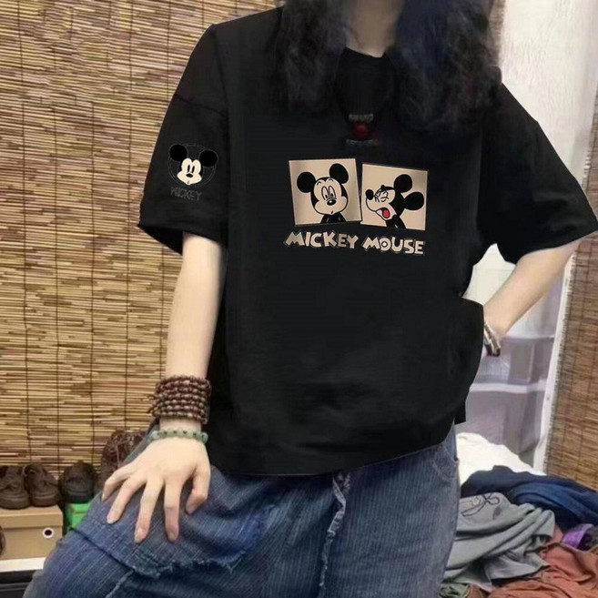 빈티지 3컬러 루즈핏 미키마우스 순면 티셔츠