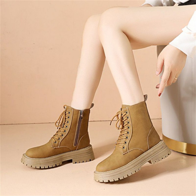 TKX 워커 앵클부츠 여성용 가을 겨울 방수 레이스업워커 키높이신발 통굽 발편한 K87