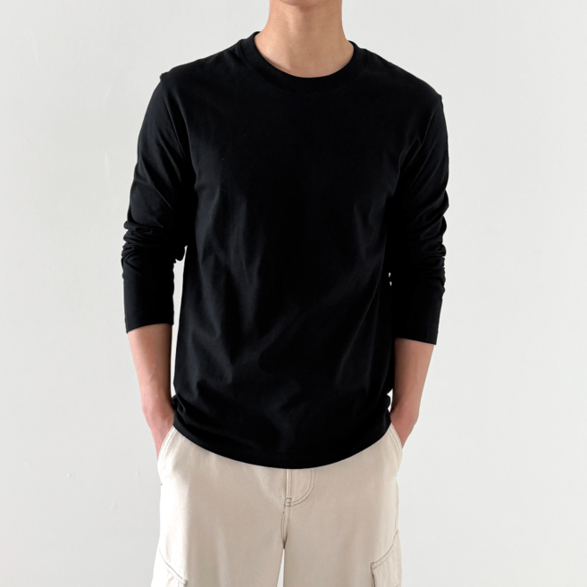 제시본 순면 100% 남녀공용 긴팔 티셔츠 비침없고 탄탄한 고급 특양면 봄 가을 긴팔티