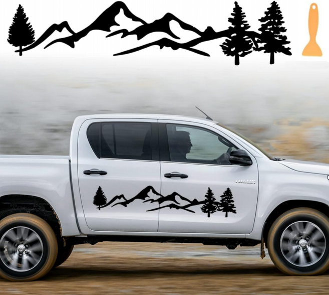 HahnRay차량용 오프로드 스티커 SUV/캠핑카 스티커 산과 숲 디자인 고급데칼 스티커 내구성 PVC소재 20*100cm 블랙(부가:스크레이퍼), 1개, 블랙