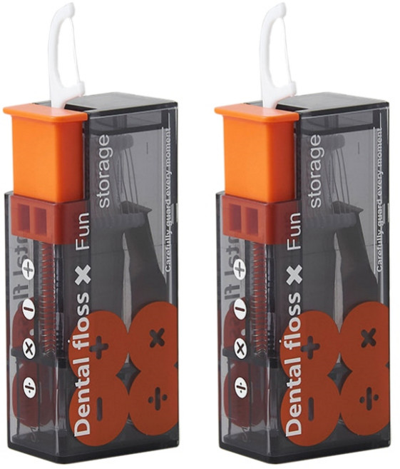 1+1 푸쉬업 휴대용 치실 디스펜서 눌러쓰는 위생적인 보관함 수납함 여행 휴대 간편, 2개, 1개입, 블랙오렌지