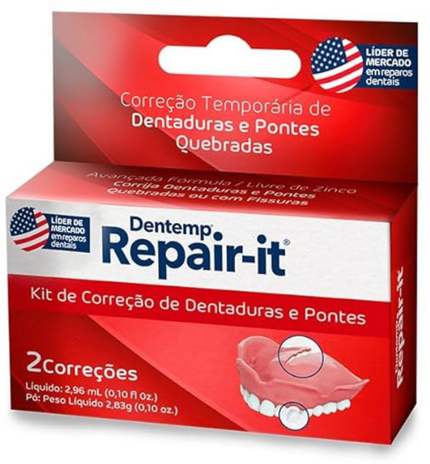 덴템프 수리 키트 - 리페어-잇 포뮬러 틀니 부러진 균열을 개선하고 치아를 교체하는, 1개