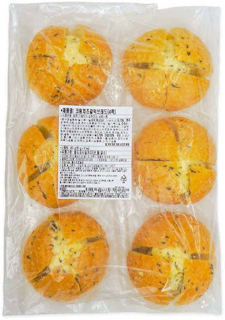 크림치즈 갈릭 브레드 4쪽 480g X 3봉(18개입) 카페 디저트 브런치 냉동빵, 80g, 18개, 없음
