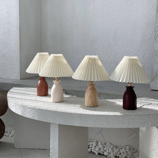 디안느 우디 플리츠 단스탠드 침실 무드등 엔틱 테이블 조명, 월넛