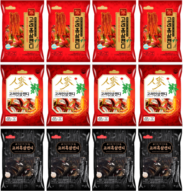 일광제과 고려홍삼캔디 280g + 고려인삼캔디2 280g + 고려흑삼캔디 280g, 840g, 4세트