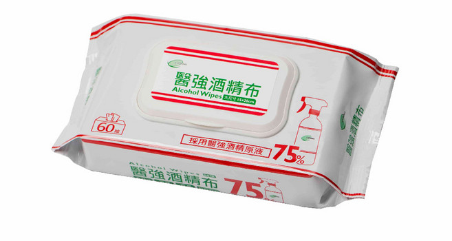 醫強酒精濕巾 75%酒精原液 60抽 台灣製造, 1個, 60個裝, 1g
